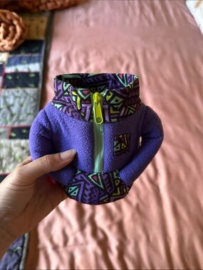 Small Purple Fleece Jacket with Geometric Trim - Unbranded